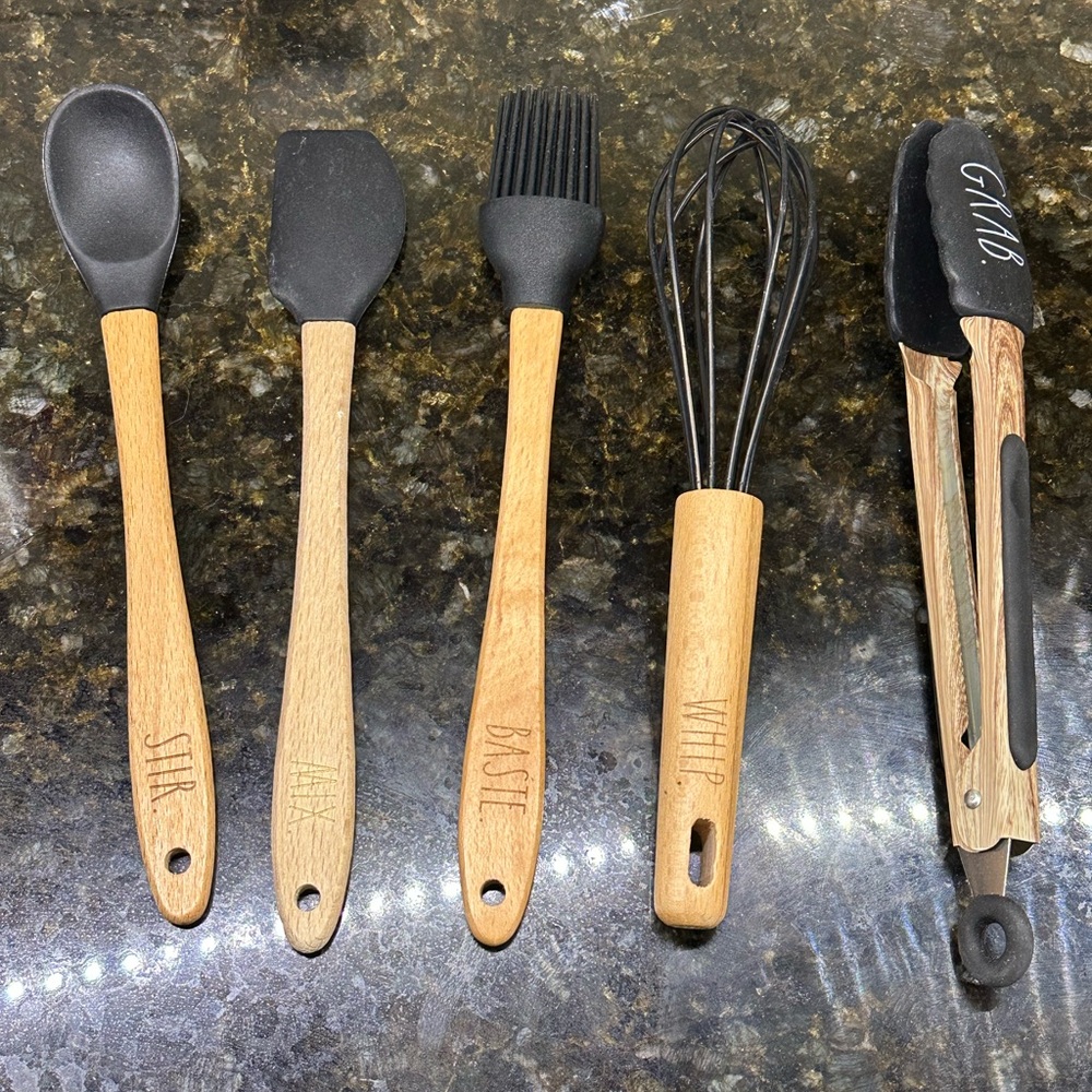 Rae Dunn Black and Wood Kitchen Utensil Set - Picture 2 of 2